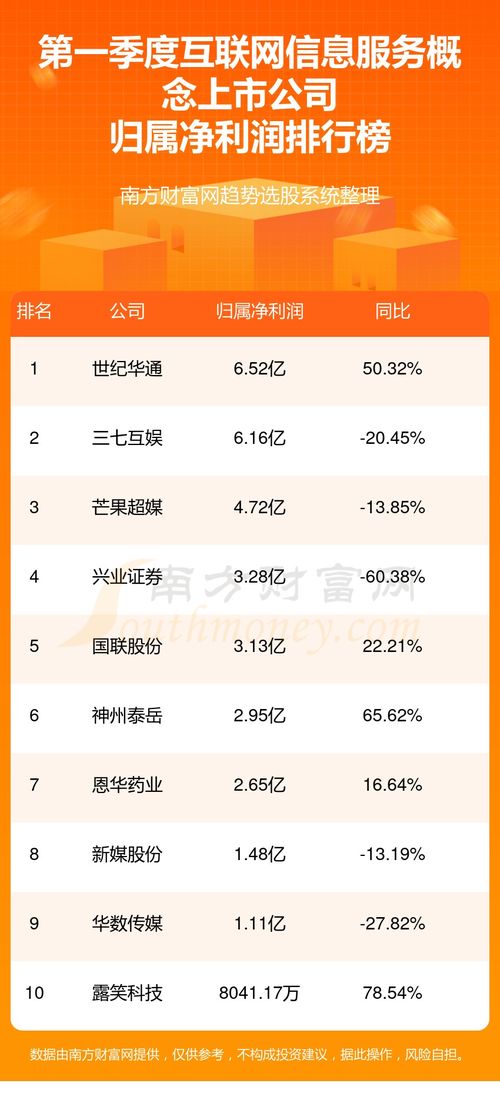 互聯(lián)網(wǎng)信息服務(wù)概念上市公司排名前10強(qiáng) 2024年第一季度凈利潤榜單解析